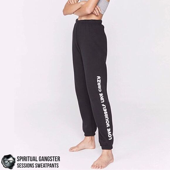 SPIRITUAL GANGSTER WOMEN LOVE YOURSELF SESSIONS JOGGER SWEATPANTS VINTAGE BLACK - Picture 1 of 16